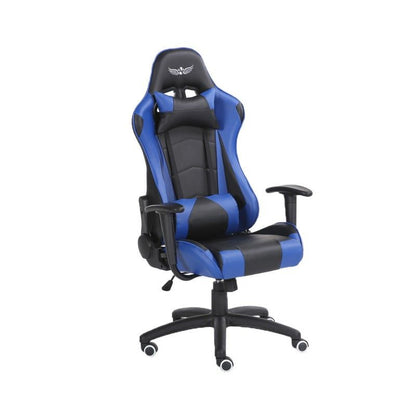 Scaun Gaming Reglabil cu mecanism TILT idealSTORE Racing eSPORT COLLECTION, Asigura pozitia si confortul corect al corpului, Echipat cu cotiere reglabile, perne confortabile, Posibilitatea modificarii unghiului spatarului pana la 180 , Negru-Albastru