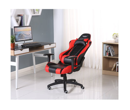 Scaun Gaming Reglabil cu mecanism TILT idealSTORE Racing eSPORT COLLECTION, Asigura pozitia si confortul corect al corpului, Echipat cu cotiere reglabile, perne confortabile, Posibilitatea modificarii unghiului spatarului pana la 180 , Negru-Rosu