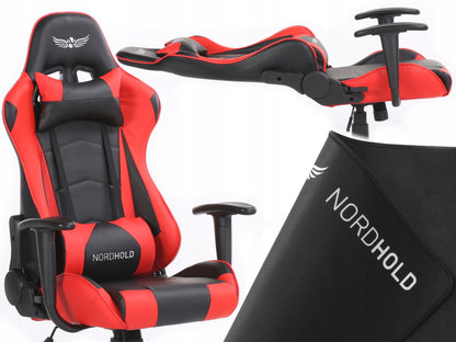 Scaun Gaming Reglabil cu mecanism TILT idealSTORE Racing eSPORT COLLECTION, Asigura pozitia si confortul corect al corpului, Echipat cu cotiere reglabile, perne confortabile, Posibilitatea modificarii unghiului spatarului pana la 180 , Negru-Rosu