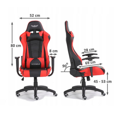 Scaun Gaming Reglabil cu mecanism TILT idealSTORE Racing eSPORT COLLECTION, Asigura pozitia si confortul corect al corpului, Echipat cu cotiere reglabile, perne confortabile, Posibilitatea modificarii unghiului spatarului pana la 180 , Negru-Rosu