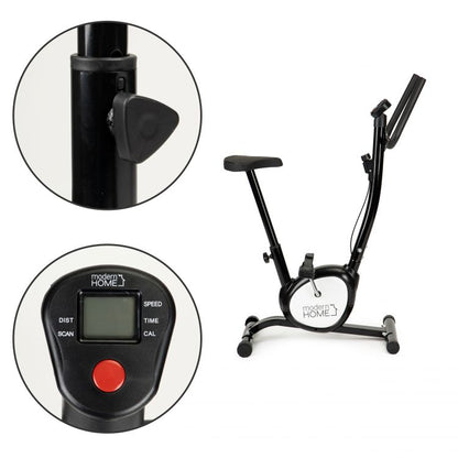 Bicicleta fitness Multifunctionala idealSTORE Dimensiuni 115 x 78 cm, Monitorizeaza viteza, distanta, caloriile arse, Sezut reglabil, Echipat cu roti pentru transport, Sarcina 125 Kg, Culoare negru