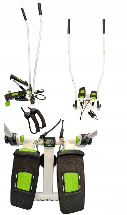 Stepper Reglabil cu Manere si Corzi idealStore Stepper Home++, Pedale Antiderapante, Manere Antiderapante, Intensitate Ajustabila, Calculator cu 5 Functii, Sistem Inovativ de Rasucire a Picioarelor TWIST, greutate maxima 120 kg