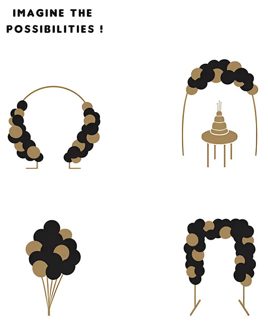 Ghirlanda de Baloane idealSTORE Party Happy, Include 60 de Baloane, Banda 2,5 m, Dimensiuni 200 cm, Latex, Culoare Negru-Auriu, Ideal Pentru Petreceri