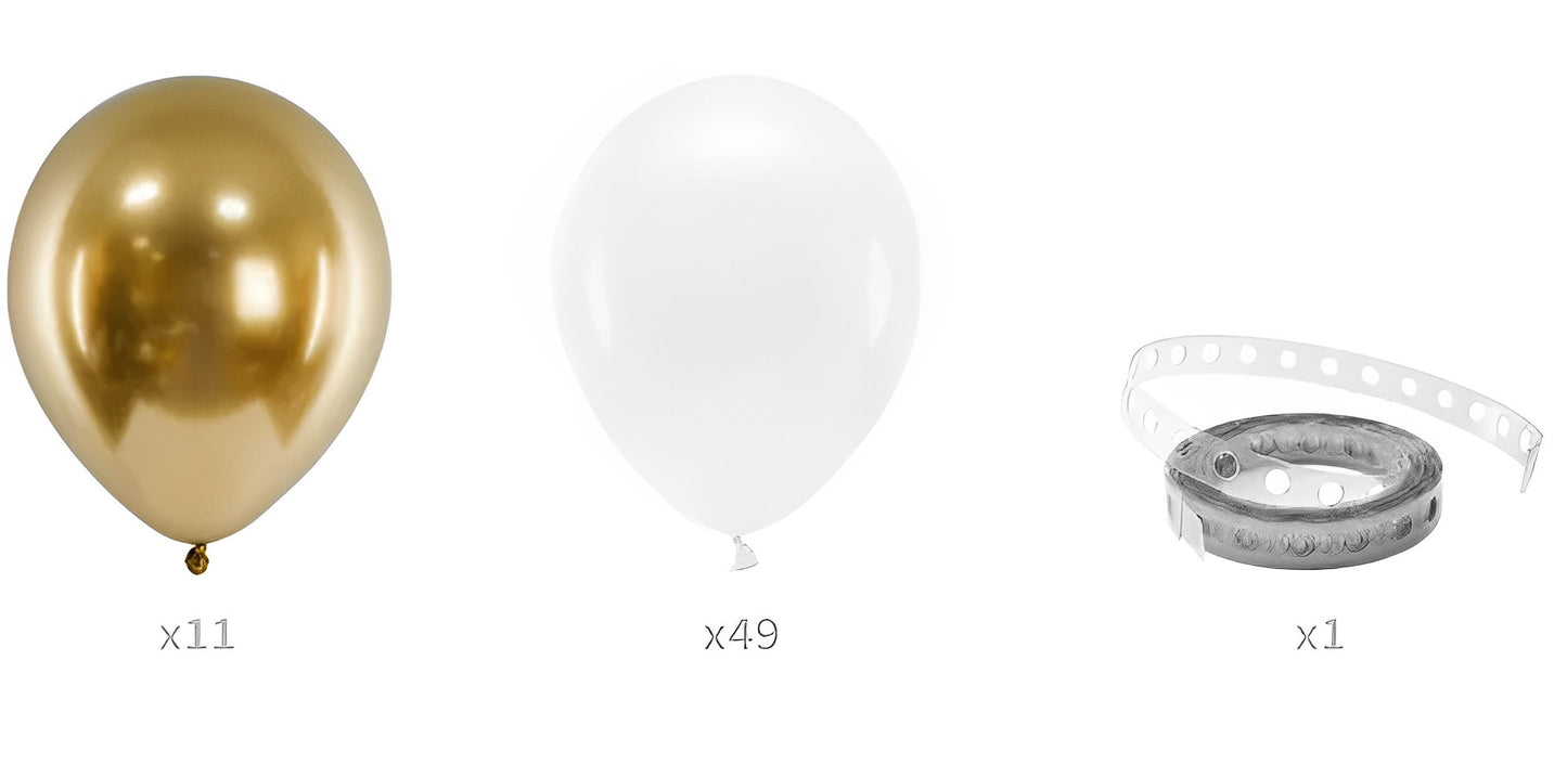 Ghirlanda de Baloane idealSTORE, Dimensiuni 200 cm, Include 60 de Baloane in doua Culori, Latex, Banda 2,5 m, Ideale pentru petreceri reusite