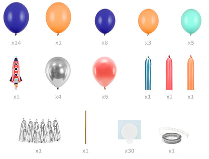 Ghirlanda de Baloane idealSTORE Party Rocket, Include 39 de Baloane, Banda 2,5 m, Un Pai de Hartie, Benzi de Spuma, Dimensiuni 154 x 130 cm, Latex, Culori Mixte, Ideal Pentru Petreceri
