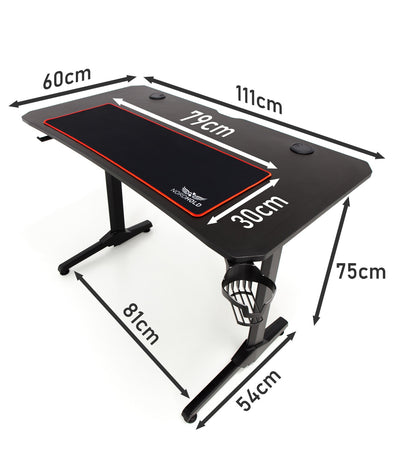 Birou de gaming idealSTORE ROYAL GD, Dimensiuni 111 x 60 x75, Suport pahar, Stabil, Durabil, Realizat din MDF 18 mm, Picioare din metal, Aspect Modern-Vintage