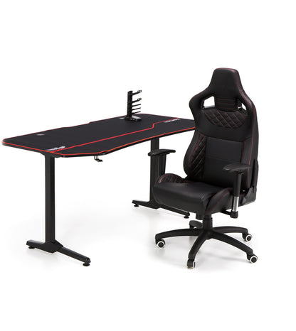 Birou de gaming idealSTORE TITAN BLACK GD, Dimensiuni 160 x 60 x74, Suport pentru casti, Stabil, Durabil, Realizat din MDF, Picioare din metal, Aspect Modern