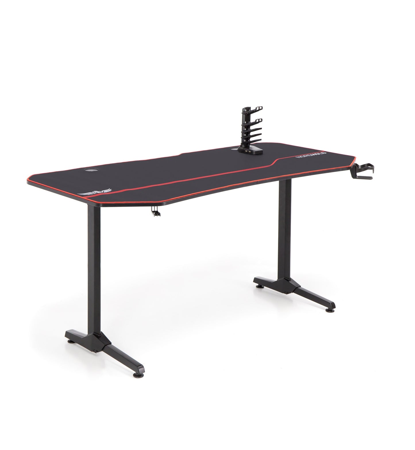 Birou de gaming idealSTORE TITAN BLACK GD, Dimensiuni 160 x 60 x74, Suport pentru casti, Stabil, Durabil, Realizat din MDF, Picioare din metal, Aspect Modern