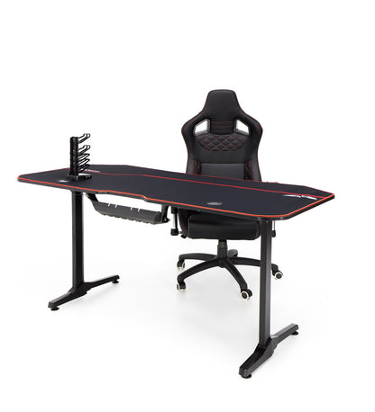 Birou de gaming idealSTORE TITAN BLACK GD, Dimensiuni 160 x 60 x74, Suport pentru casti, Stabil, Durabil, Realizat din MDF, Picioare din metal, Aspect Modern