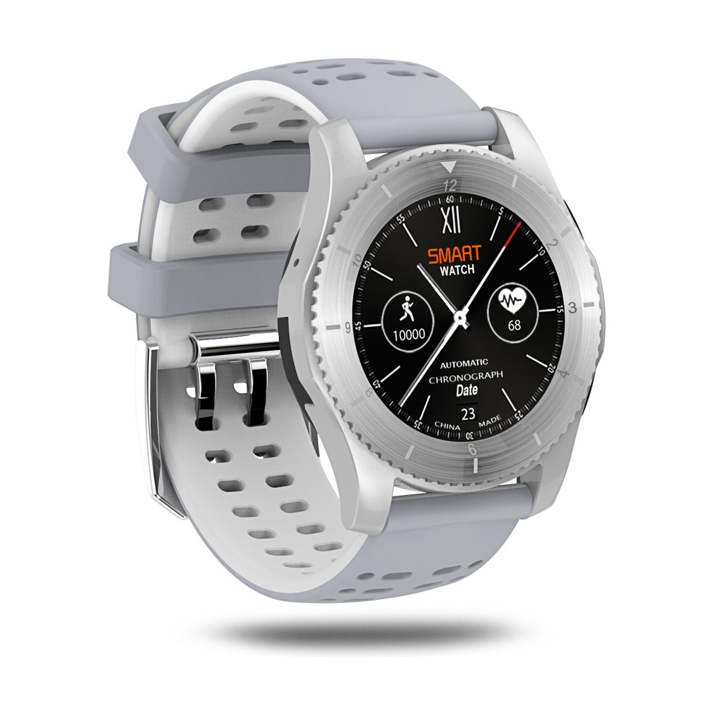 Ceas Smartwatch SPORT TOP GEAR 2019, Cadran din otel, Conectivitate 2G, Display 1.3' IPS, Bluetooth 4.0, Compatibil Android si iOS, Senzori Tensiune si Puls, Culoare-Alb