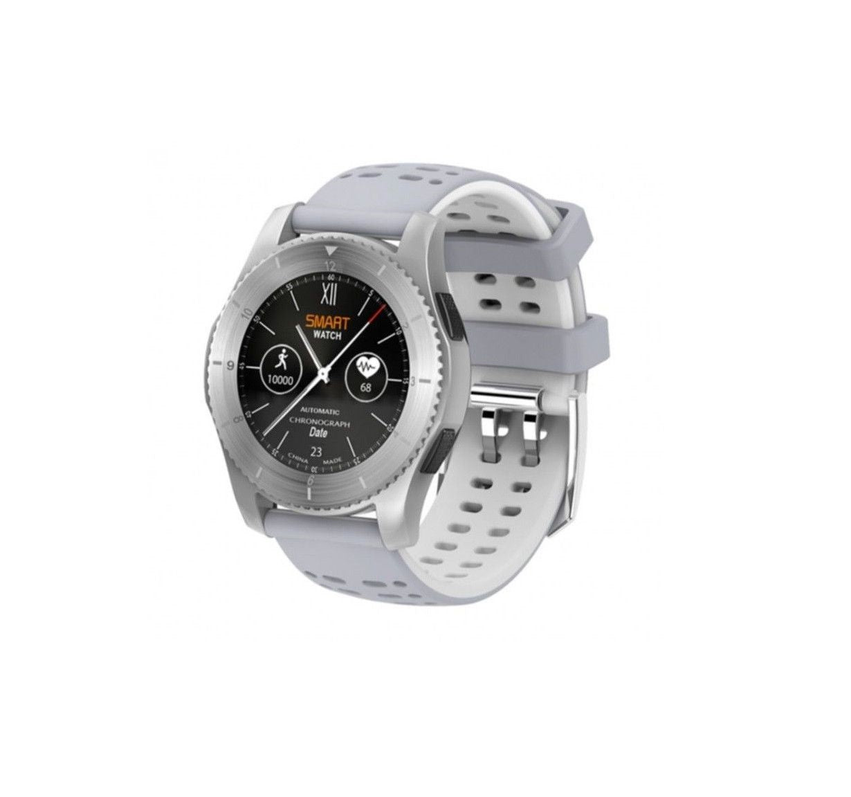Ceas Smartwatch SPORT TOP GEAR 2019, Cadran din otel, Conectivitate 2G, Display 1.3' IPS, Bluetooth 4.0, Compatibil Android si iOS, Senzori Tensiune si Puls, Culoare-Alb