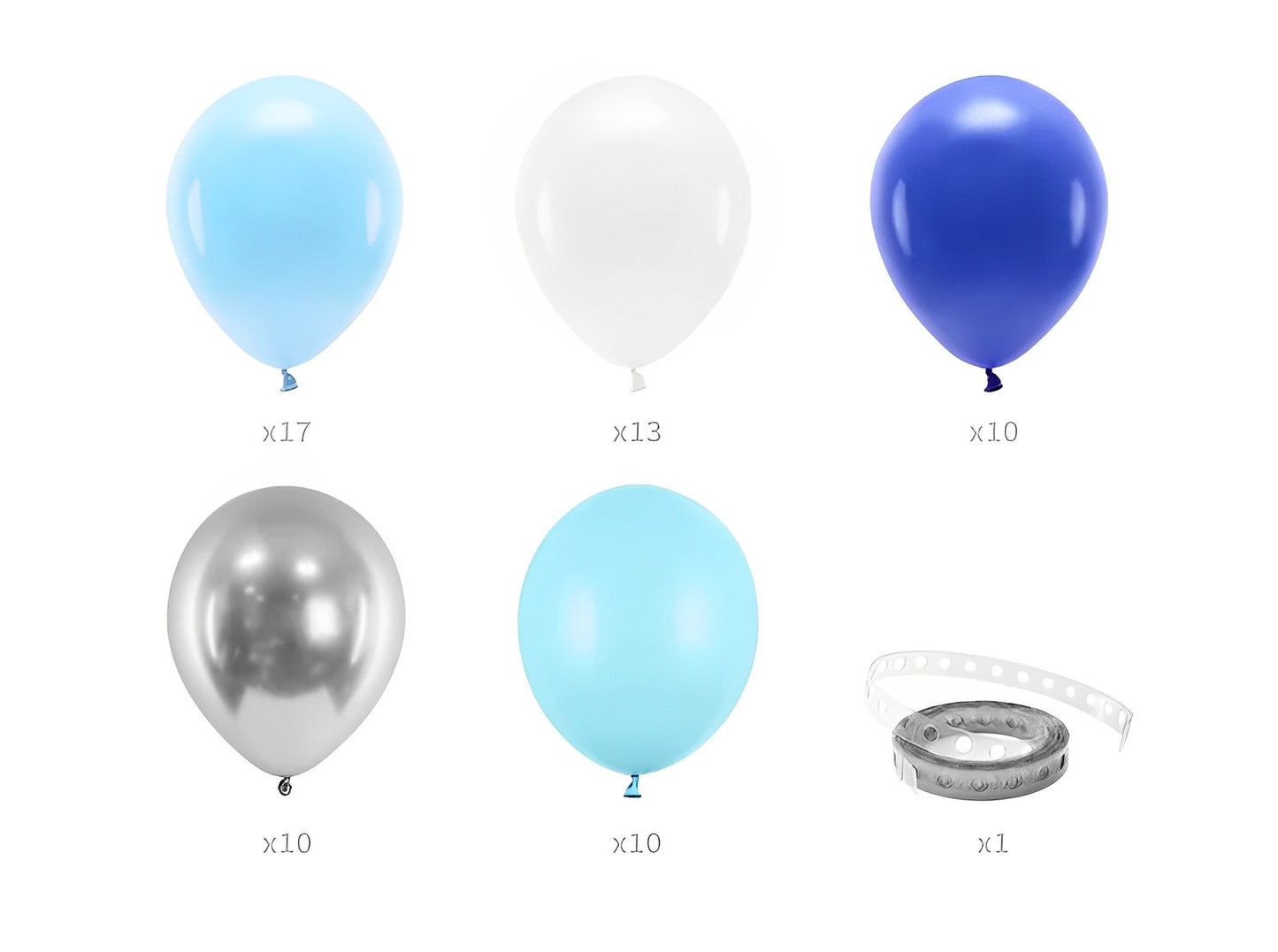 Ghirlanda 60 de baloane BabyBlue IdealStore, Dimensiune aproximativ 200 cm, Banda dublu adeziva, Multiple culori din Latex, Ideale pentru o petrecere reusita