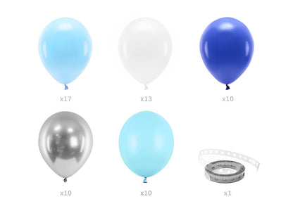 Ghirlanda 60 de baloane BabyBlue IdealStore, Dimensiune aproximativ 200 cm, Banda dublu adeziva, Multiple culori din Latex, Ideale pentru o petrecere reusita