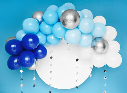 Ghirlanda 60 de baloane BabyBlue IdealStore, Dimensiune aproximativ 200 cm, Banda dublu adeziva, Multiple culori din Latex, Ideale pentru o petrecere reusita