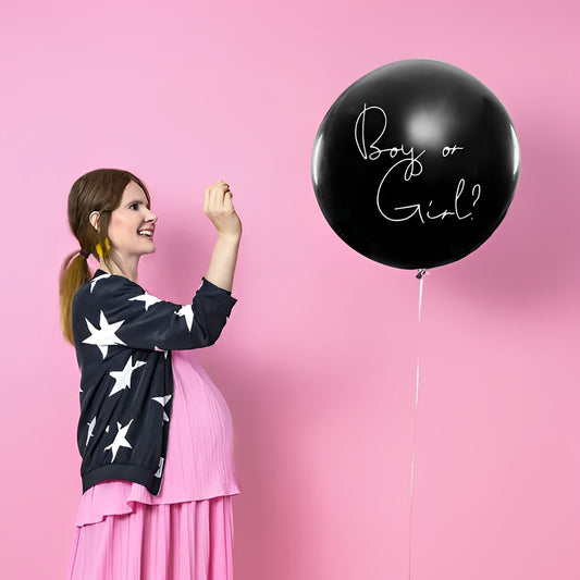 Balon Gender Reveal IdealStore, Negru cu inscriptie Boy Or Girl, Preumplut cu Conffeti Roz, Diametru 100 cm, Din Latex, Ideal pentru petrecerea Baby Shower