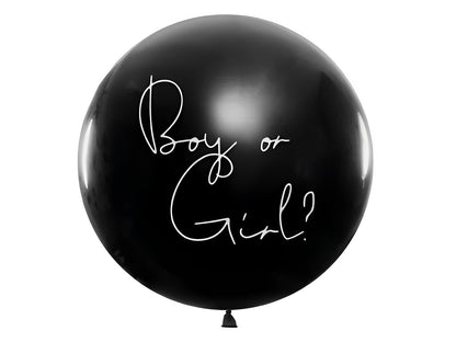 Balon Gender Reveal IdealStore, Negru cu inscriptie Boy Or Girl, Preumplut cu Conffeti Roz, Diametru 100 cm, Din Latex, Ideal pentru petrecerea Baby Shower