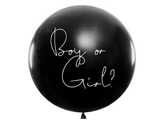 Balon Gender Reveal IdealStore, Negru cu inscriptie Boy Or Girl, Preumplut cu Conffeti Roz, Diametru 100 cm, Din Latex, Ideal pentru petrecerea Baby Shower