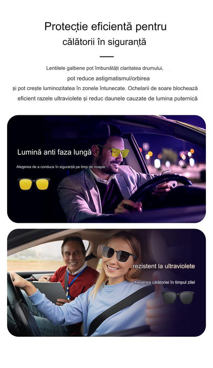 Ochelari de Soare Inteligenti Glasses Fashion idealSTORE, Bluetooth V5.3, Android/IOS, Difuzoare, Microfon, Voice Assistant, Preluare Apel, Control Muzica, Functie Camera, Protectie UV, Impermeabili, Lentile Interschimbabile, Autonomie Mare, Raza 12m
