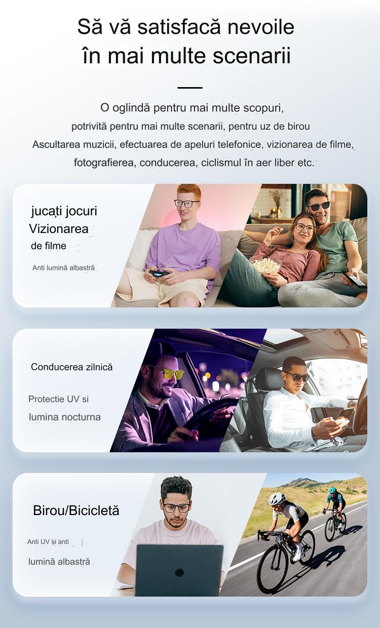 Ochelari de Soare Inteligenti Glasses Fashion idealSTORE, Bluetooth V5.3, Android/IOS, Difuzoare, Microfon, Voice Assistant, Preluare Apel, Control Muzica, Functie Camera, Protectie UV, Impermeabili, Lentile Interschimbabile, Autonomie Mare, Raza 12m