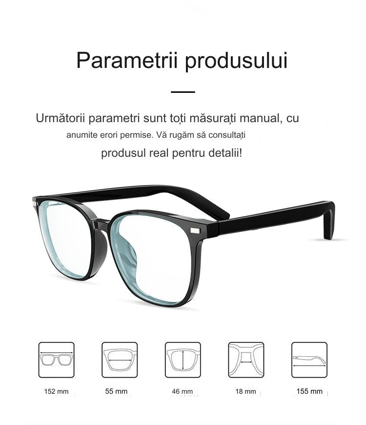 Ochelari de Soare Inteligenti Glasses Fashion idealSTORE, Bluetooth V5.3, Android/IOS, Difuzoare, Microfon, Voice Assistant, Preluare Apel, Control Muzica, Functie Camera, Protectie UV, Impermeabili, Lentile Interschimbabile, Autonomie Mare, Raza 12m
