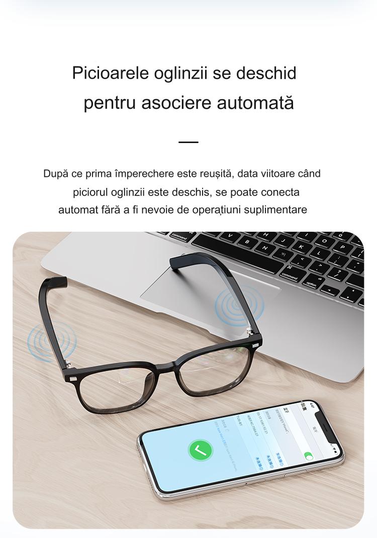 Ochelari de Soare Inteligenti Glasses Fashion idealSTORE, Bluetooth V5.3, Android/IOS, Difuzoare, Microfon, Voice Assistant, Preluare Apel, Control Muzica, Functie Camera, Protectie UV, Impermeabili, Lentile Interschimbabile, Autonomie Mare, Raza 12m