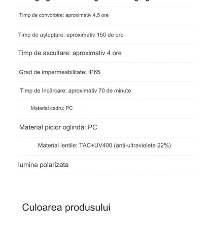 Ochelari inteligenti idealSTORE GlassesXP, Preluare Apel, Microfon HD, Bluetooth 5.3, Ascultare Muzica, Difuzoare incorporate, Sunet Stereo HD, Sunet Notificari, Asistent Vocal, Lentile TAC de Inalta Calitate, Rezistent la Impact si Apa