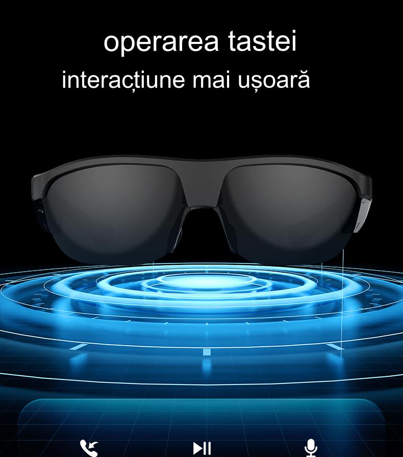 Ochelari inteligenti idealSTORE GlassesXP, Preluare Apel, Microfon HD, Bluetooth 5.3, Ascultare Muzica, Difuzoare incorporate, Sunet Stereo HD, Sunet Notificari, Asistent Vocal, Lentile TAC de Inalta Calitate, Rezistent la Impact si Apa