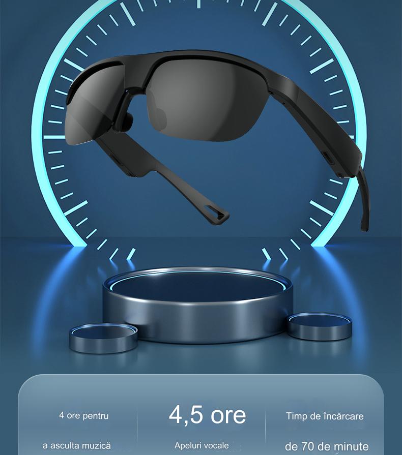 Ochelari inteligenti idealSTORE GlassesXP, Preluare Apel, Microfon HD, Bluetooth 5.3, Ascultare Muzica, Difuzoare incorporate, Sunet Stereo HD, Sunet Notificari, Asistent Vocal, Lentile TAC de Inalta Calitate Orange, Rezistent la Impact si Apa