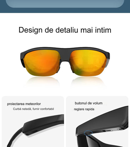 Ochelari inteligenti idealSTORE GlassesXP, Preluare Apel, Microfon HD, Bluetooth 5.3, Ascultare Muzica, Difuzoare incorporate, Sunet Stereo HD, Sunet Notificari, Asistent Vocal, Lentile TAC de Inalta Calitate Orange, Rezistent la Impact si Apa
