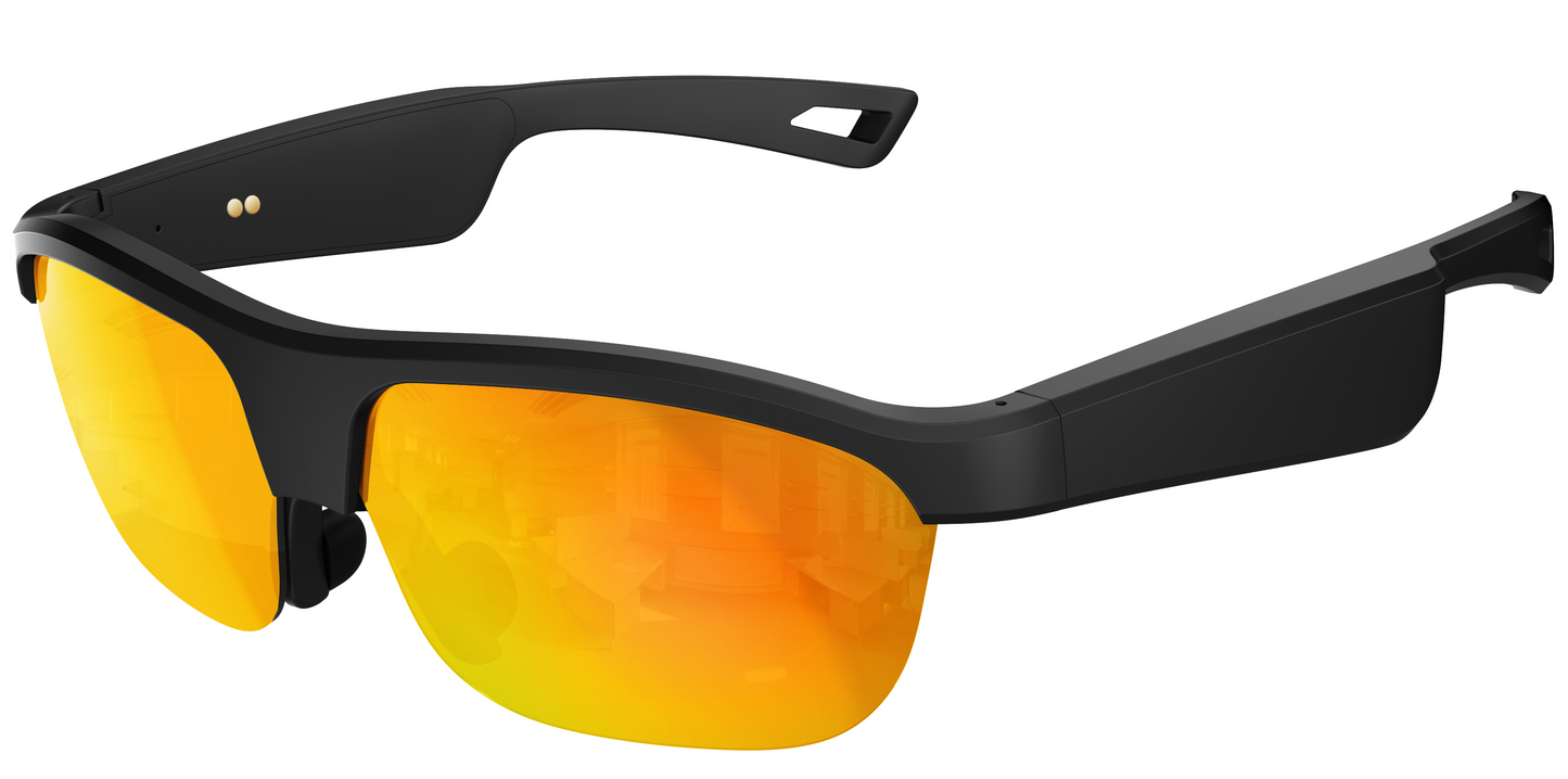 Ochelari inteligenti idealSTORE GlassesXP, Preluare Apel, Microfon HD, Bluetooth 5.3, Ascultare Muzica, Difuzoare incorporate, Sunet Stereo HD, Sunet Notificari, Asistent Vocal, Lentile TAC de Inalta Calitate Orange, Rezistent la Impact si Apa