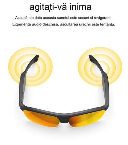 Ochelari inteligenti idealSTORE GlassesXP, Preluare Apel, Microfon HD, Bluetooth 5.3, Ascultare Muzica, Difuzoare incorporate, Sunet Stereo HD, Sunet Notificari, Asistent Vocal, Lentile TAC de Inalta Calitate Orange, Rezistent la Impact si Apa