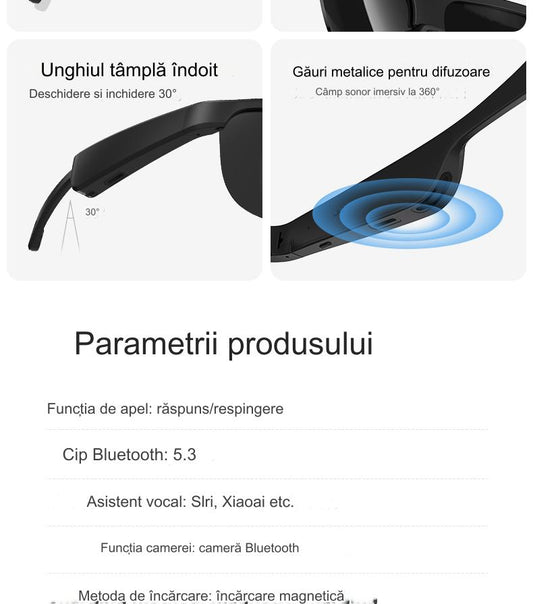 Ochelari inteligenti idealSTORE GlassesXP, Preluare Apel, Microfon HD, Bluetooth 5.3, Ascultare Muzica, Difuzoare incorporate, Sunet Stereo HD, Sunet Notificari, Asistent Vocal, Lentile TAC de Inalta Calitate Orange, Rezistent la Impact si Apa