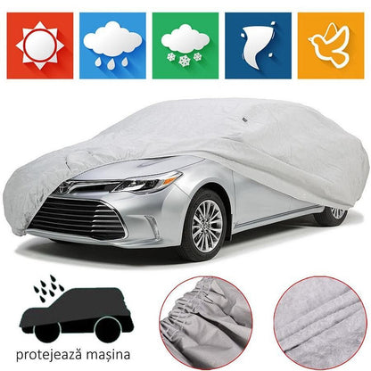 Prelata Auto Premium impermeabila idealSTORE cu protectie 4 anotimpuri, Echipata cu fermoar, Realizata din material rezistent la intemperii, Dimensiuni: 4.65 x 1.76 x 1.48 m, dedicata pentru Ford Focus II Sedan