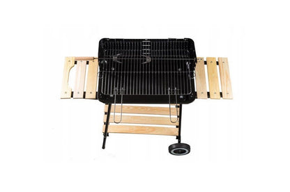 Gratar cu Carbuni si ROTISOR pentru Gradina IDL, DOTAT cu 3 Rafturi din LEMN practice pentru Accesorii si 2 Roti pentru a facilita transportul, Colectie 2019, Dimensiuni 84 x 37 x 86 cm, Inaltime reglabila pe 4 nivele, Constructie stabila