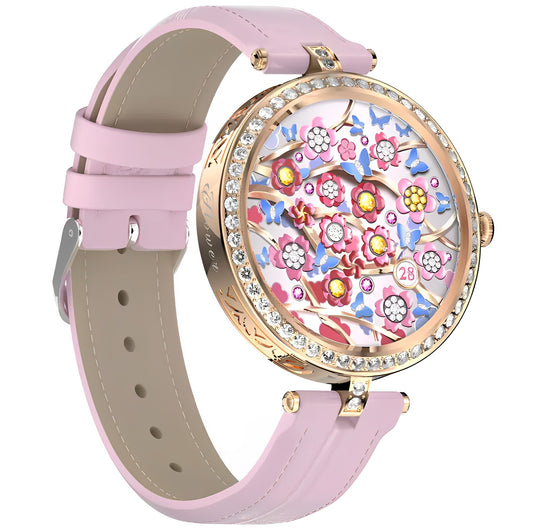 Ceas Smartwatch SelectWatch IdealStore, Ecran tactil 1.32 inch, Preluare apel, Difuzor si microfon incorporat, Notificari Mesaje, Whatsapp, Instagram, Facebook, Rezistent la apa IP 68, Functie Multi-Sport, Piele, Pink Edition