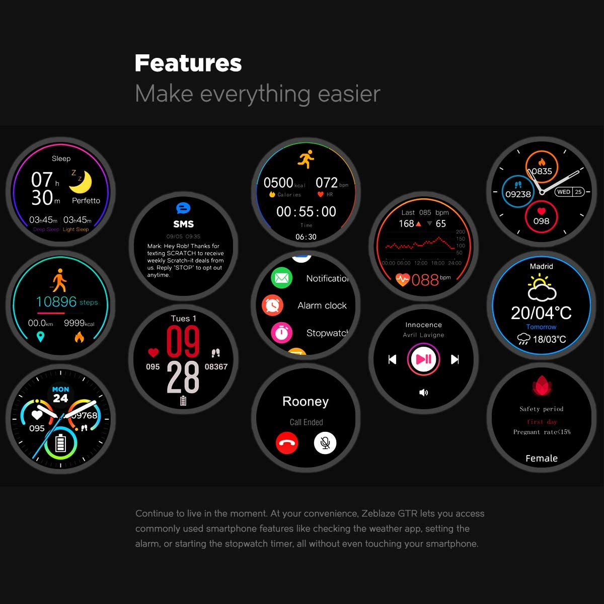 Ceas Smartwatch si Bratara Fitness FirstWear IdealSTORE, Ecran tactil complet rotund 1,3 inch, Rezistent la apa, Monitorizare ritm cardiac,, Tensiune Arteriala, Functie MultiSport, Compatibil cu Android si IOS, Negru