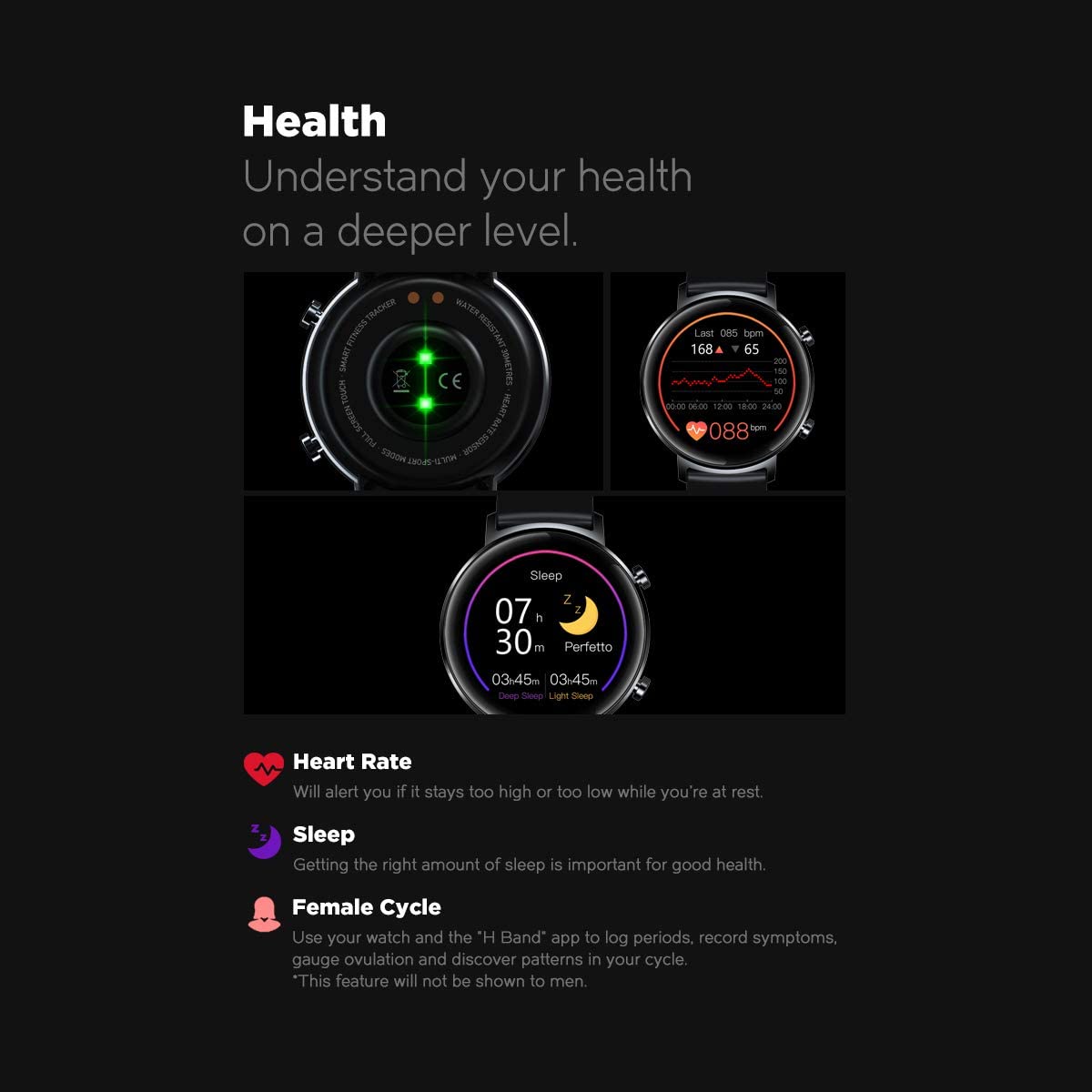 Ceas Smartwatch si Bratara Fitness FirstWear IdealSTORE, Ecran tactil complet rotund 1,3 inch, Rezistent la apa, Monitorizare ritm cardiac,, Tensiune Arteriala, Functie MultiSport, Compatibil cu Android si IOS, Negru