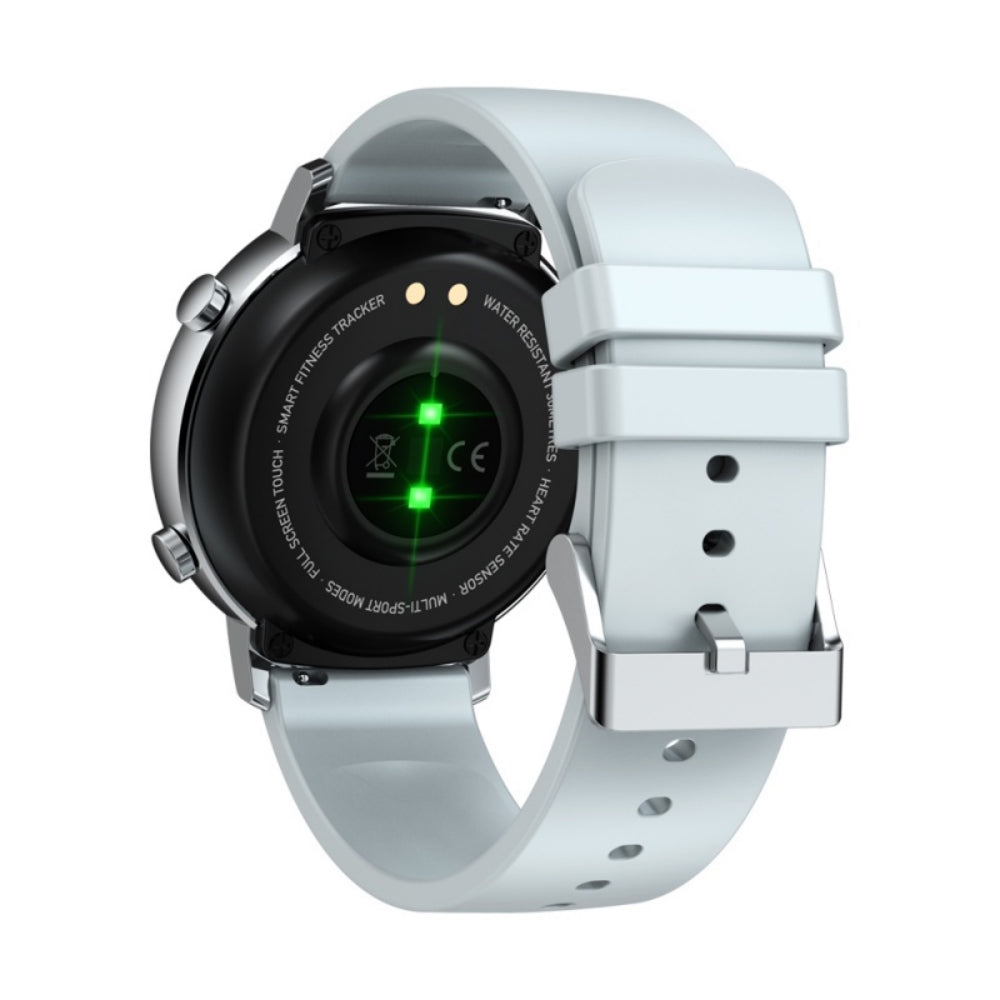 Ceas Smartwatch si Bratara Fitness FirstWear IdealSTORE, Ecran tactil complet rotund 1,3 inch, Rezistent la apa, Monitorizare ritm cardiac, Tensiune Arteriala, Functie MultiSport, Compatibil cu Android si IOS, Silver