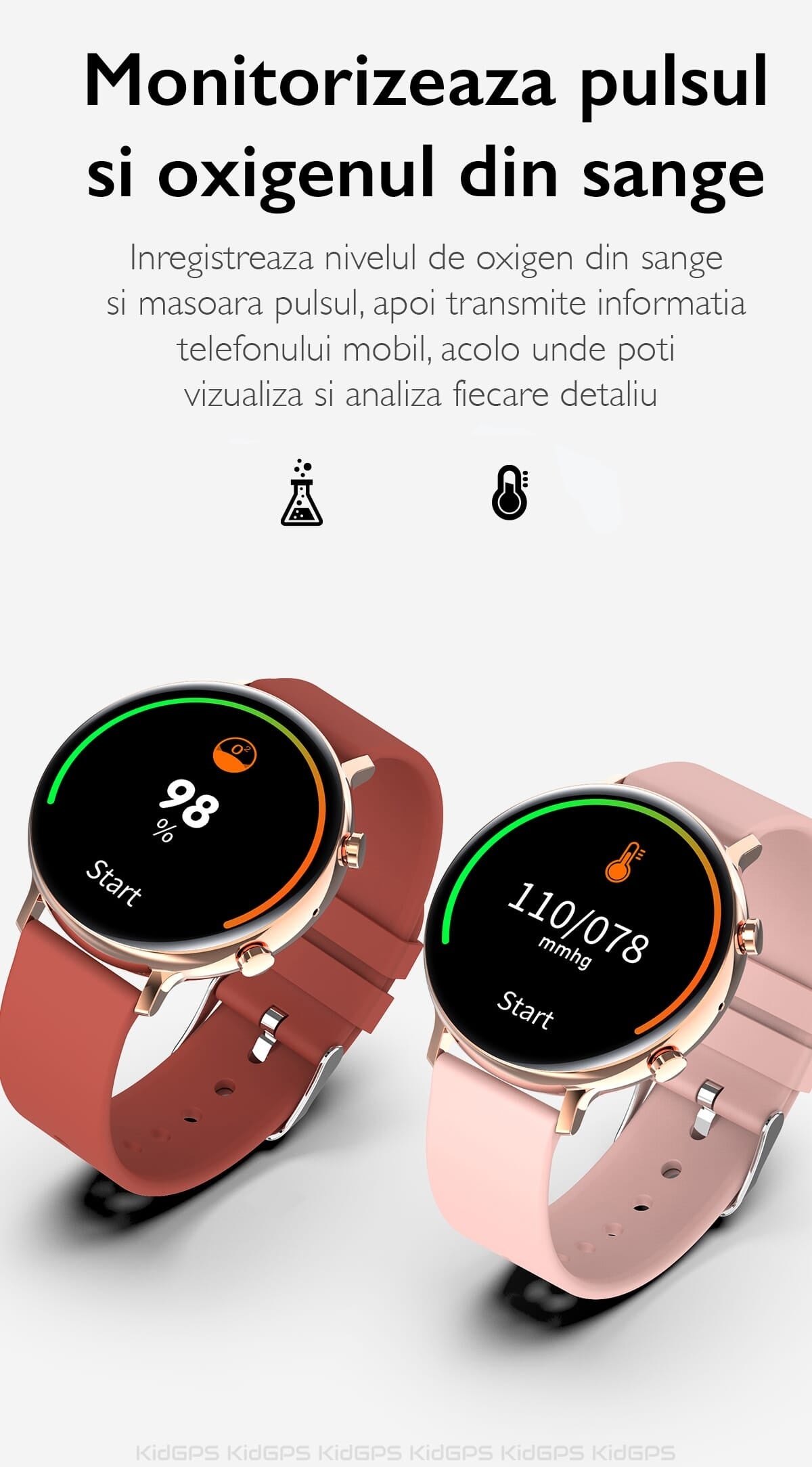 Ceas smartWatch COLLECTION W33 idealSTORE, Ecran tactil IPS, Bluetooth, Notificari Twitter, mesaje, Facebook, Skipe, Whatsapp, Monitorizeaza ritmul cardiac, ECG, Pedometru, Distanta, Calorii, IP 68, Culoare ROSE