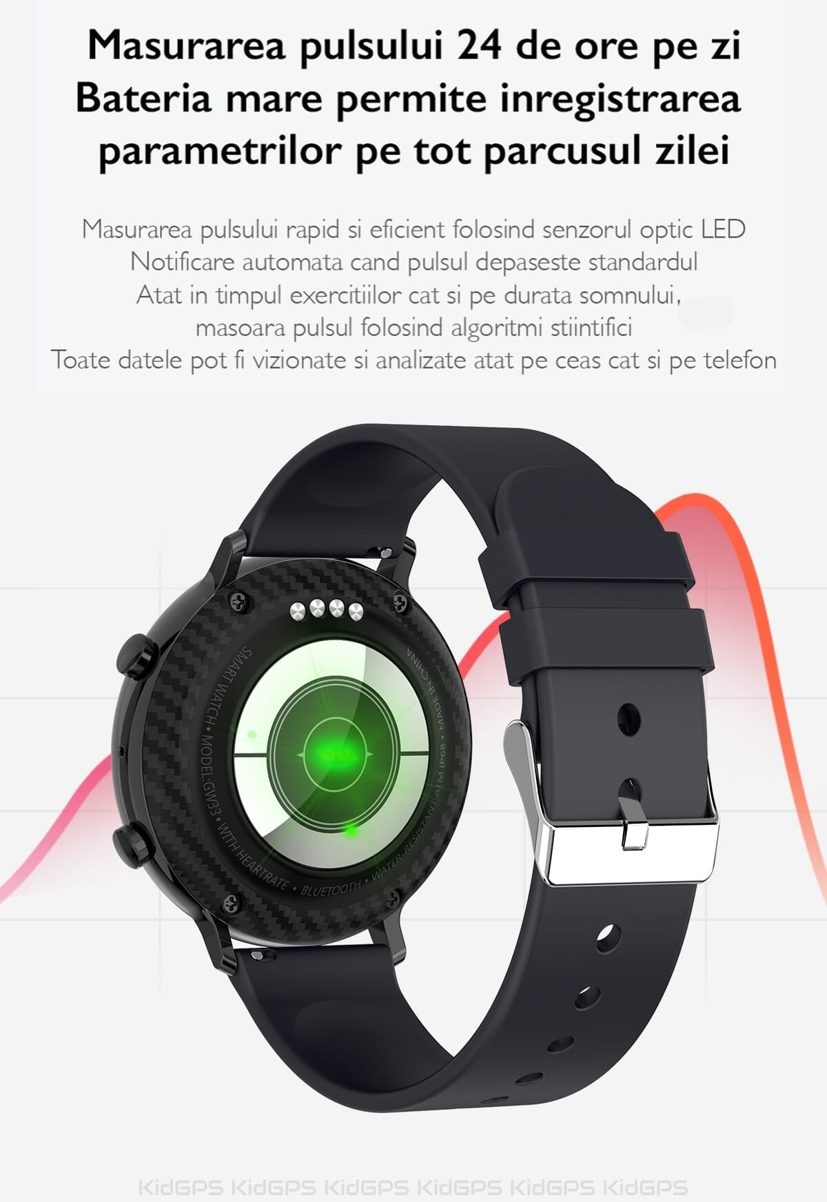 Ceas smartWatch COLLECTION W33 idealSTORE, Ecran tactil IPS, Bluetooth, Notificari Twitter, mesaje, Facebook, Skipe, Whatsapp, Monitorizeaza ritmul cardiac, ECG, Pedometru, Distanta, Calorii, IP 68, Culoare ROSE