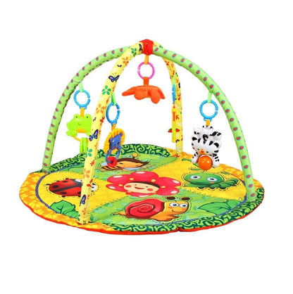 Centru de activitati tip Covoras 2 in 1 GREEN ANIMALS idealStore, Accesorizat cu jucarii simbolice si detasabile, Sprijina dezvoltarea stimulilor vizuali si ofera provocari fizice care vor ajuta la dezvoltarea abilitatilor motorii, Verde portocaliu