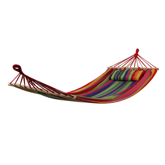 Hamac cu dungi, multicolor cu bare din lemn si perna 200 x 100/80 cm, ajustabil si usor de montat, suporta pana la 100Kg
