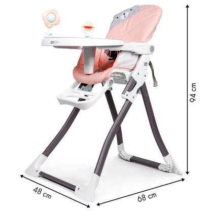 Scaun de Hranire idealStore Boom Baby Roze, Dimensiuni 95x69x50 cm, 6-36 luni, Centuri de siguranta in 3 puncte, Picioare Antiderapante Reglabila in 4 trepte, Pliabil, Sarcina 55 KG