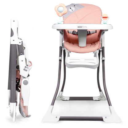 Scaun de Hranire idealStore Boom Baby Roze, Dimensiuni 95x69x50 cm, 6-36 luni, Centuri de siguranta in 3 puncte, Picioare Antiderapante Reglabila in 4 trepte, Pliabil, Sarcina 55 KG