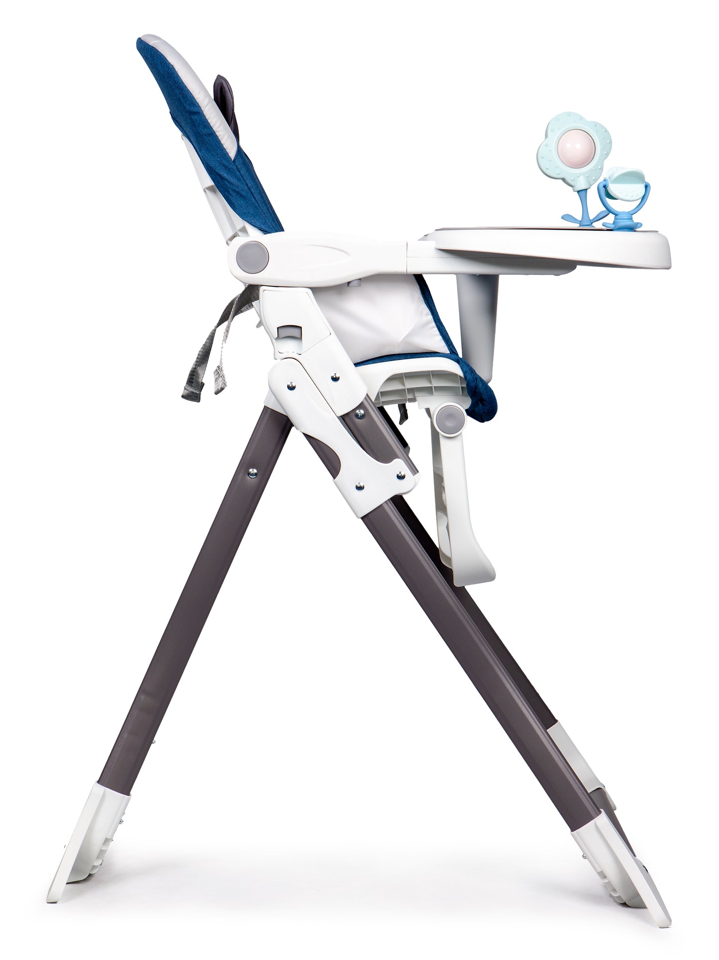 Scaun de Hranire idealStore Boom Baby Blue, Dimensiuni 95x69x50 cm, 6-36 luni, Centuri de siguranta in 3 puncte, Picioare Antiderapante Reglabila in 4 trepte, Pliabil, Sarcina 55 KG