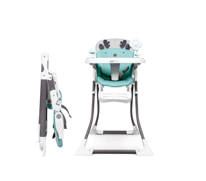 Scaun pentru Hranire idealSTORE BOOM BABY GREEN, Dimensiuni 94 x 68 x 48 cm, 6-36 luni, maxim 50 Kg, Centuri de siguranta in 3 puncte, Tava detasabila si reglabila in 3 trepte, Constructie stabila, Sistem de pliere special