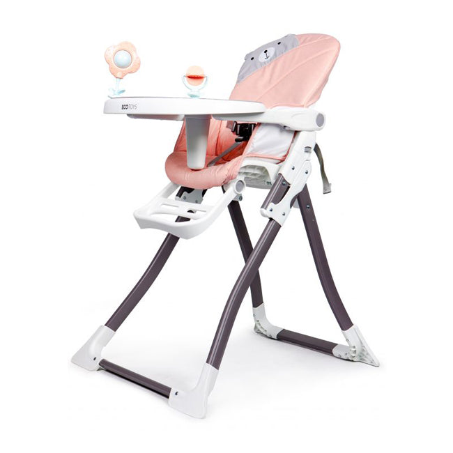 Scaun de masa inaltator pliabil pentru copii, cu centura de siguranta si tavita demontabila, 50kg, roz