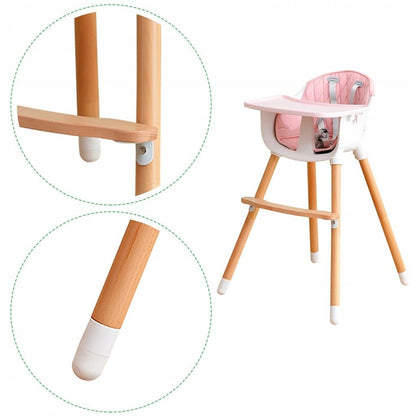 Scaun pentru hranire din lemn 2 in 1 idealSTORE Soft Pink Shine, Dimensiuni 83 x 50 x 34 cm, Accesorizat cu centura de siguranta in 5 puncte, Tava detasabila, Inaltime reglabila, Maxim 25 kg