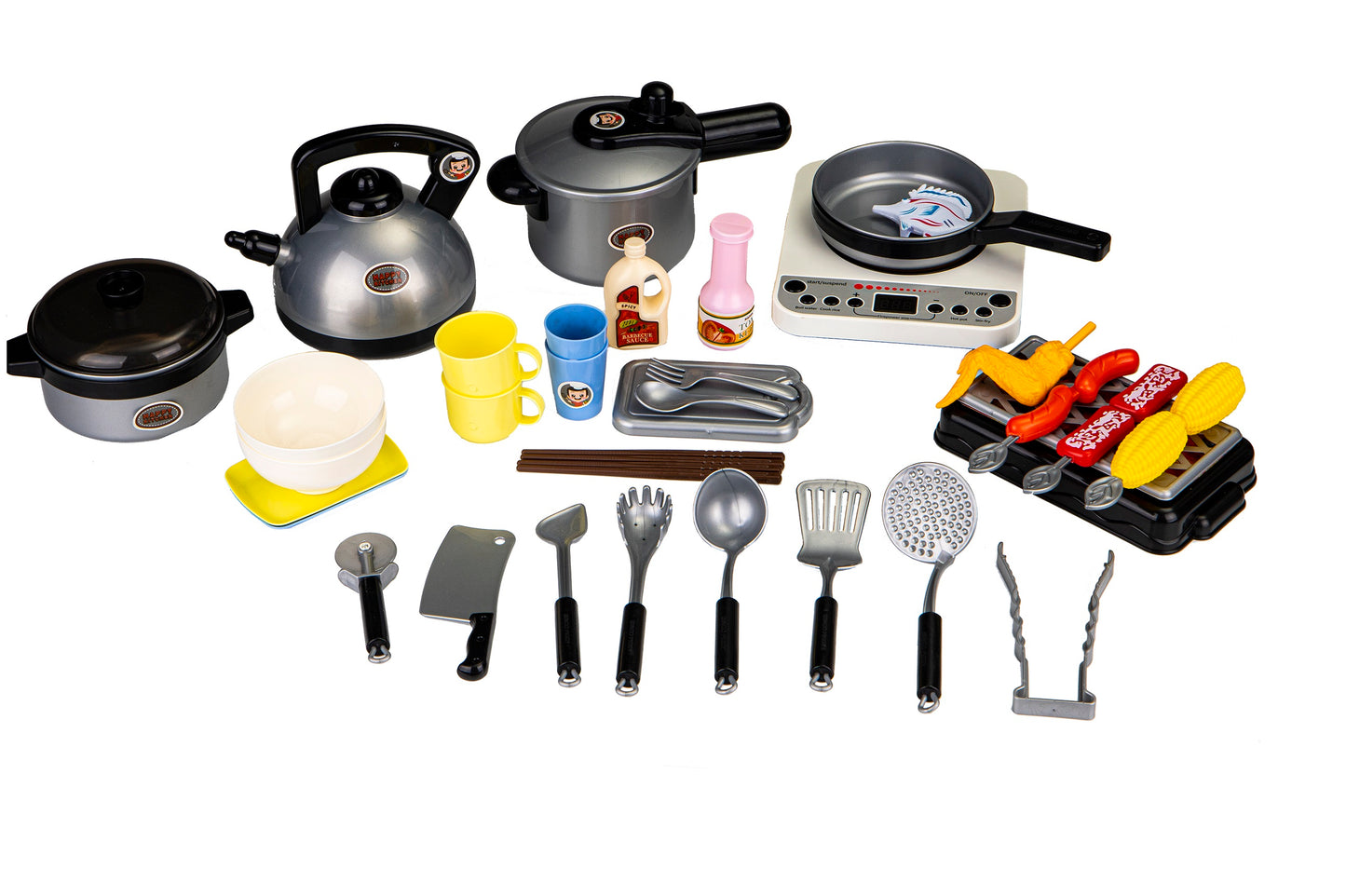 Set de gatit pentru copii HAPPY KITCHEN Dimensiuni pachet 28 x 23 x 18 cm, Include 40 de accesorii, aragaz cu efecte sonore si luminoase, gratar, cuptor, bucate, ceainic, oale, tigaie