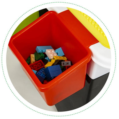 Masa de Joaca Little Player idealStore, Pliabila, Dimensiuni 67.5 x 35 x 30 cm, 300 Piese, Blat de Masa Detasabil, Suporturi Laterale Incluse, Posibilitate de Depozitare sub Masa, Materiale Rezistente si Sigure